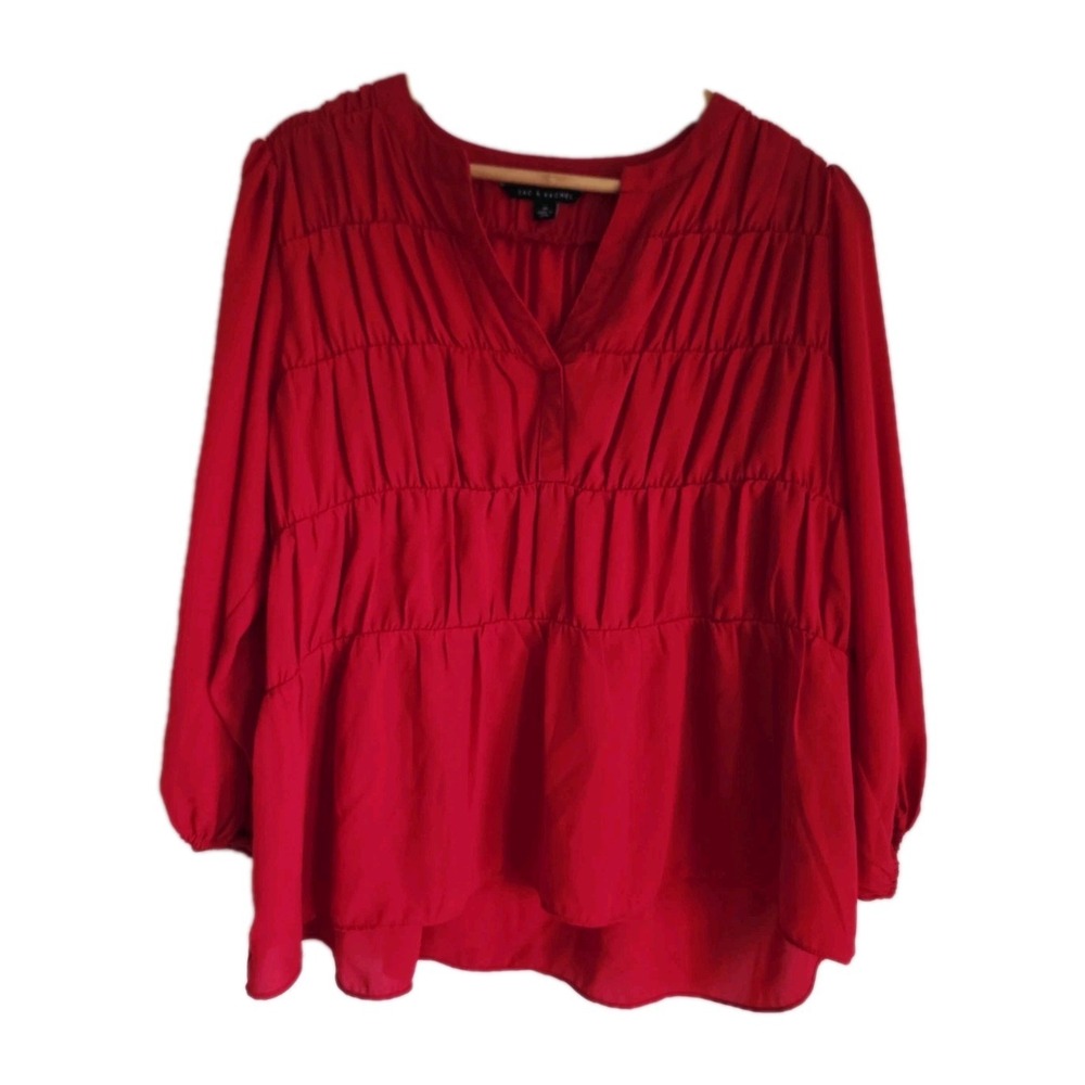 Zac & Rachel  Womens Top Red Textured Ruffled V-Neck Long Sleeve Size M